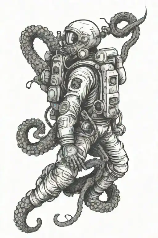 Dead Astronaut With An Octopus Wrapping Its Tentacles