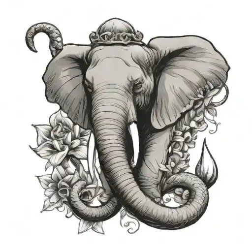 Elephant Holding Anchor With Trunk With Lilys Surrounding It