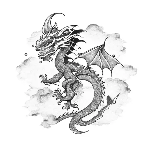 Dragon With Flowers And Clouds Galaxy