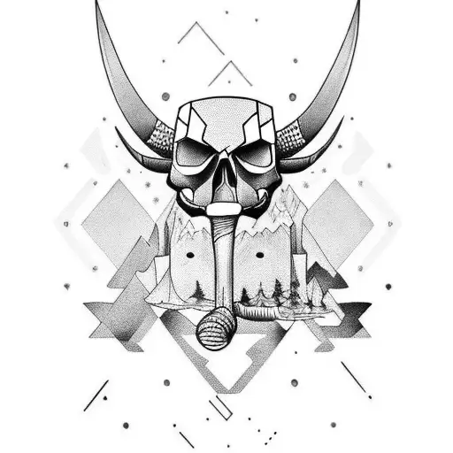 Nordic Themed Skull Calf Tattoo With Geometric Undertones