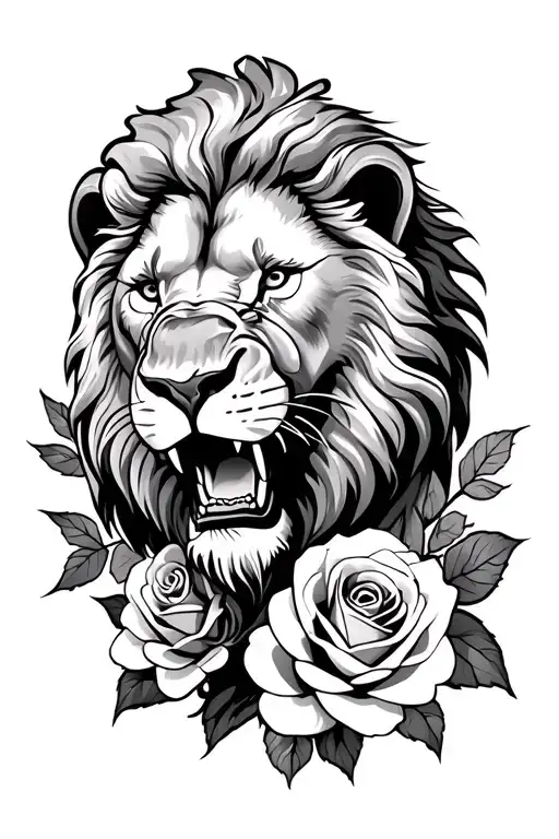 Roaring Lion And Roses