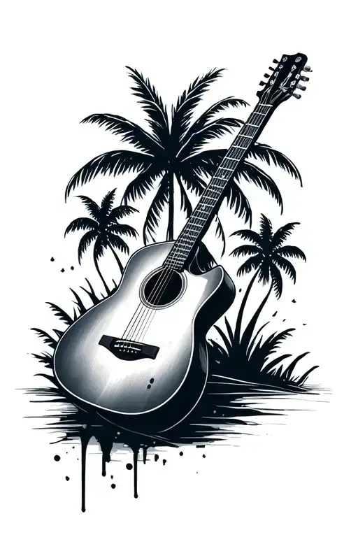 Guitar Acoustic With Palm Trees