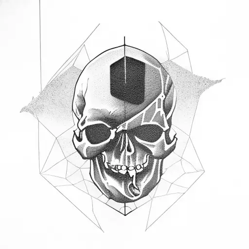 Horror Themed Skull Men Calf Tattoo With Geometric Influence
