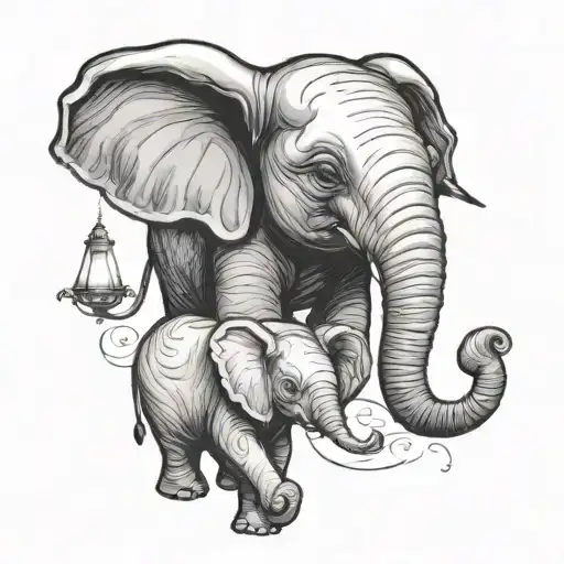 Baby Elephant And Baby Lamp