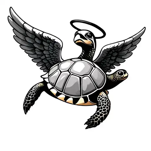 Simple Angel Turtle With Wings And Halo