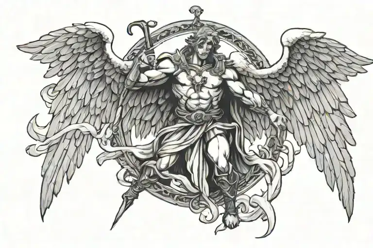 Angel Coming Down From The Heavens Spearing A Demon Through The Chest With Their Sword