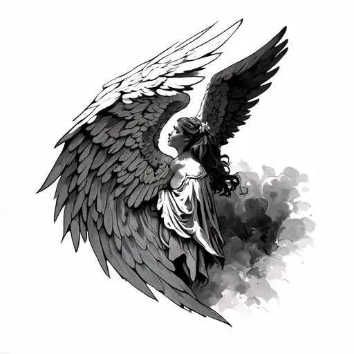 Gaurdian Angel Wings Spread Wide Across Shoulder Blades Upper Back Biblical Style