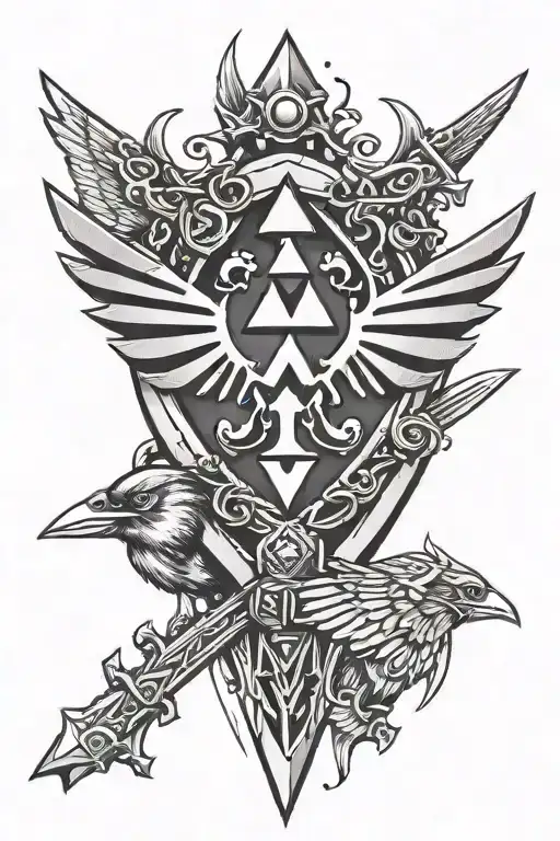 Zelda Triforce Royal Crest With Master Sword And Ravens