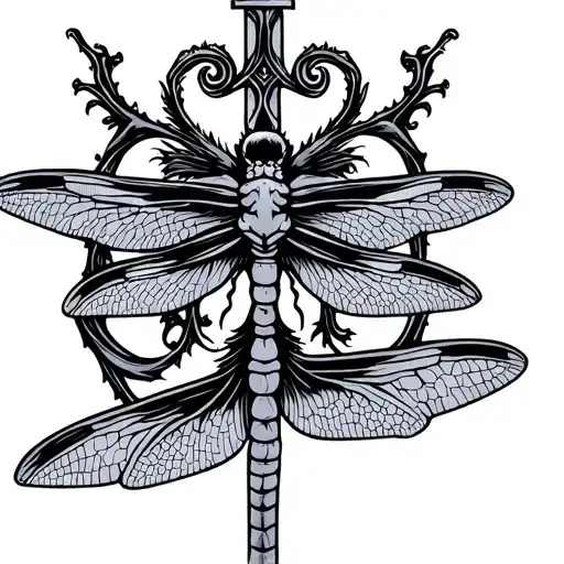 Dragon Fly With Cross Surrounded