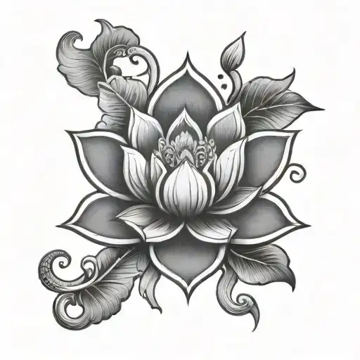 A Tattoo Of A Sanskrit Name Of Laxmi With A Lotus As A Hindu Religion Symbol