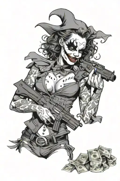 Joker Very Sexy Girl Holding Guns Money Drugs