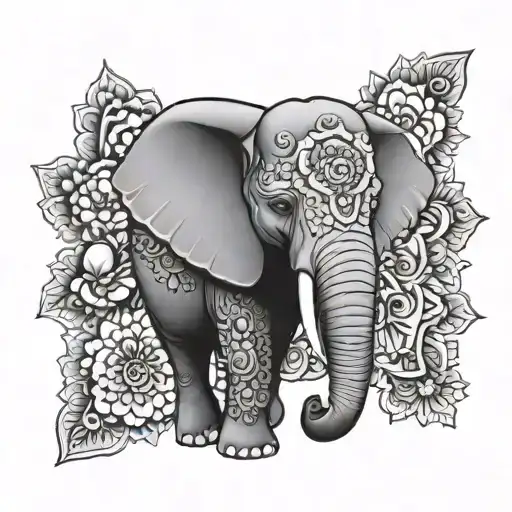 Elephant Face Mandala Flowers Surrounding