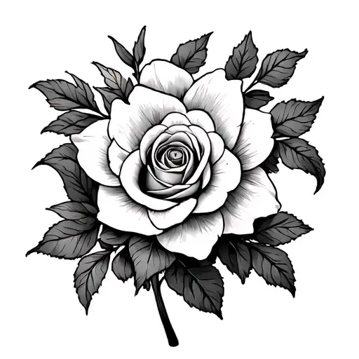 Daffodil And Rose Intertwined And Surrounded With Scroll