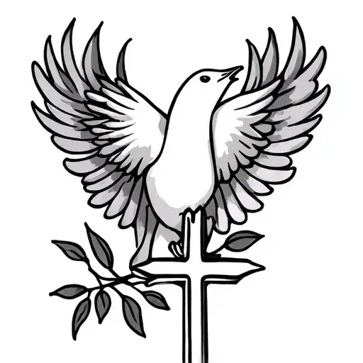 Dove And Olive Branch With Cross Necklace