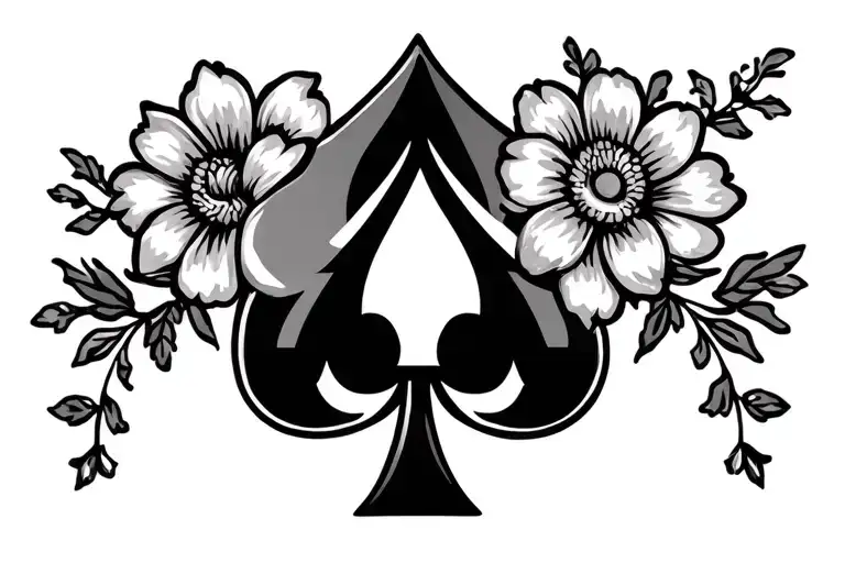 Tribal Band Style Tattoo That Has Flowers And The Spade Poker Symbol