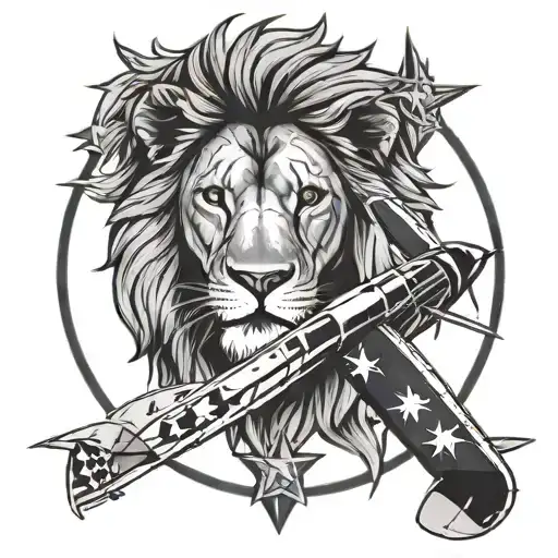 Lion With Lion Star Sign In Background And Circle Around Them With Small Planes