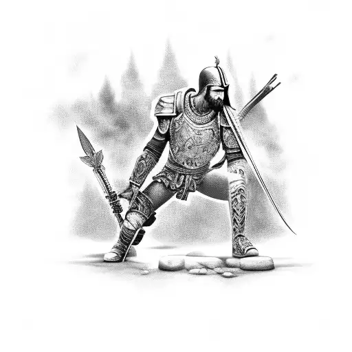 Warrior Kneeling In Honor With A Fallen Comrade