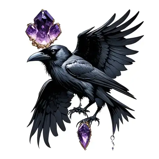 Raven Holding Amethyst Amulet