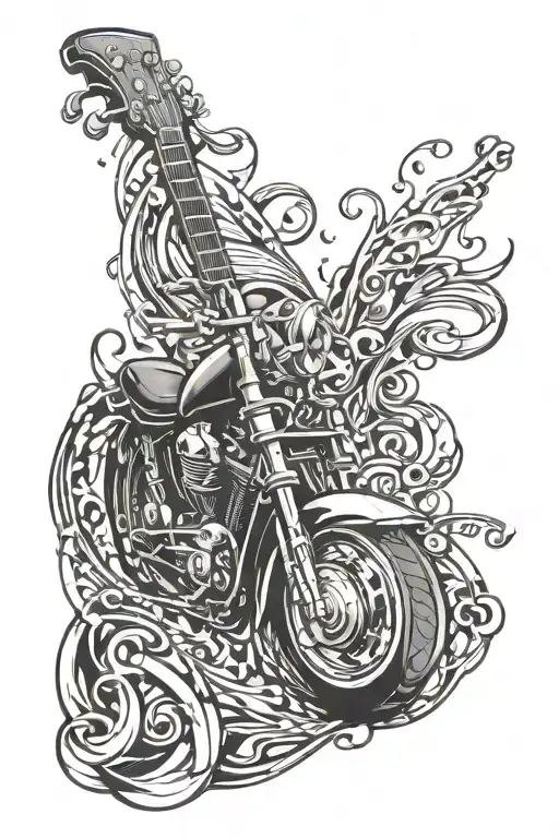 Guitar Motorcycle Music Notes Word Rebellious