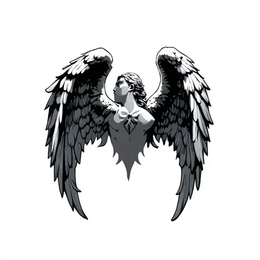 Gaurdian Angel Wings Spread Wide Across Shoulder Blades Upper Back Biblical Style