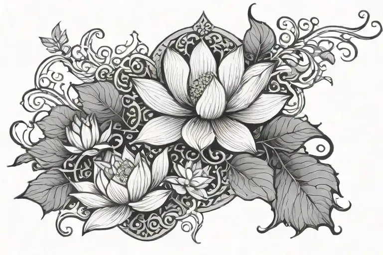 Lotus And Moon Surrounded By Vines Growing