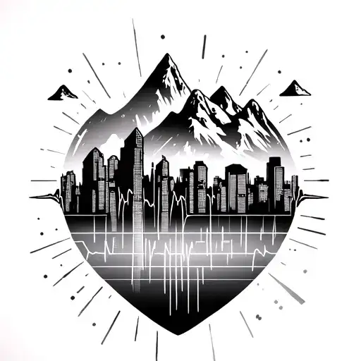 Fine Line Heartbeat Disguised As A Mountain Skyline With Cordinates Underneath