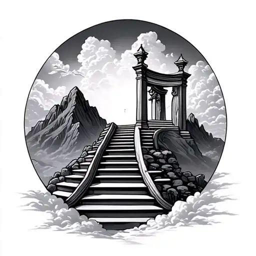 Stair Way To Heaven Gates Mountain And Clouds