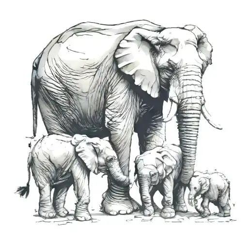 Watercolor Style Tattoo Of An Elephant Family Painting Together