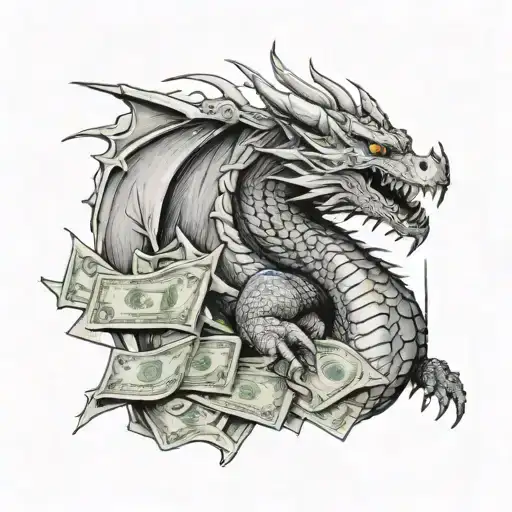 Dragon Breathing Fire With Dollar Bills