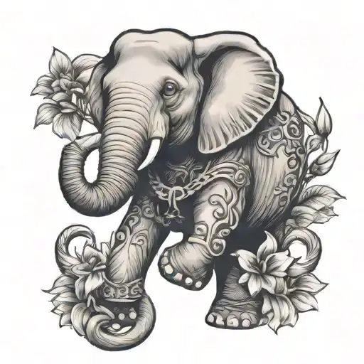 Elephant Holding Anchor With Trunk With Lilys Surrounding It