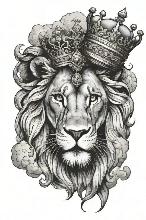 Lion Wearing Crown Surrounded By Clouds