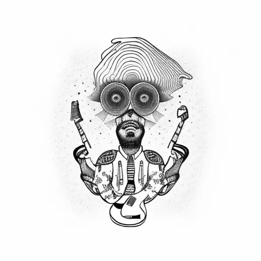 A Surrealistic Portrait Of A Musician Playing A Guitar On A Cosmic Background