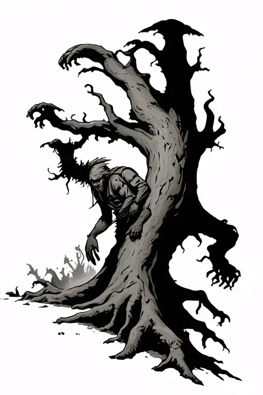 Rooted Tree Monster Attacking A Hiker
