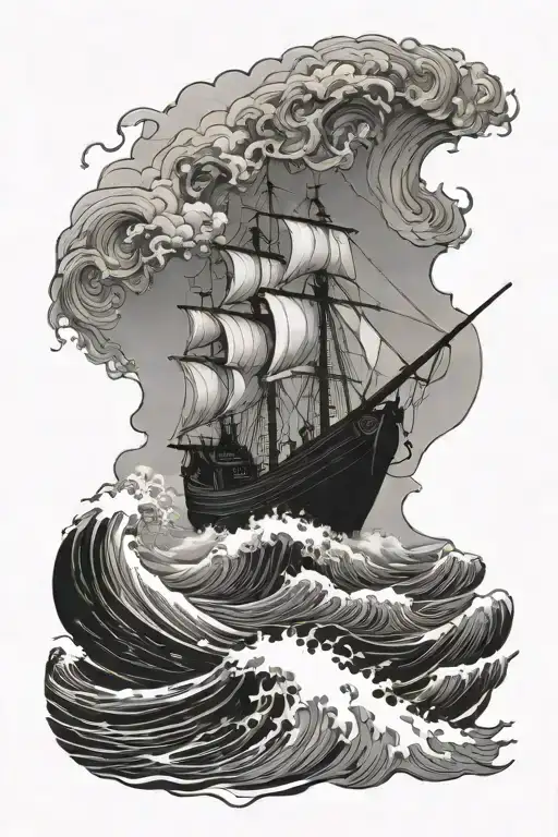 Waves Boat Stormy Fishing Scene