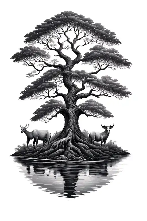 Tree Of Life With River And Animals