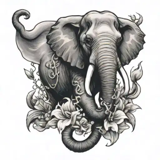 Elephant Holding A Anchor With Trunk With Lilys Surrounding It