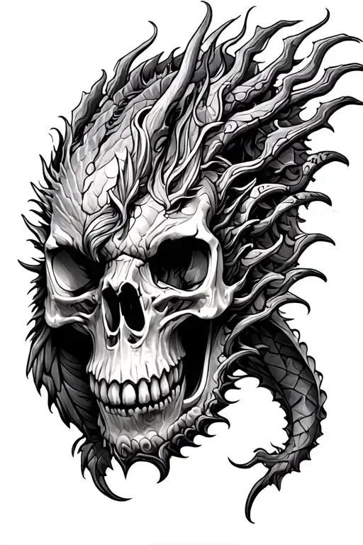 Skulls And Dragon For Full Sleeve