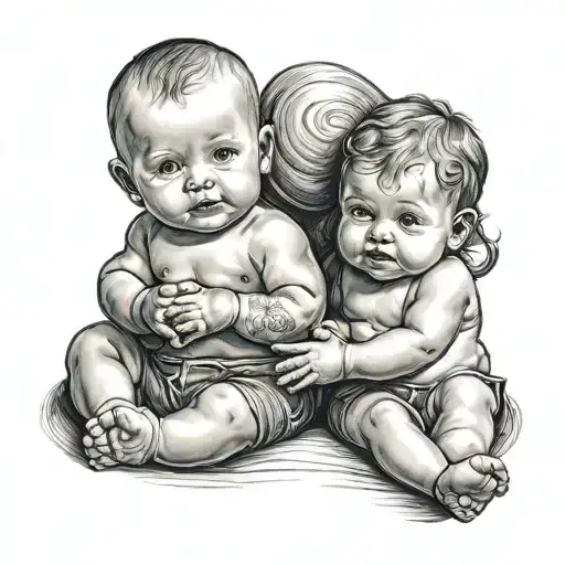 Father Tattoo Twin Baby Boy And Baby Girl