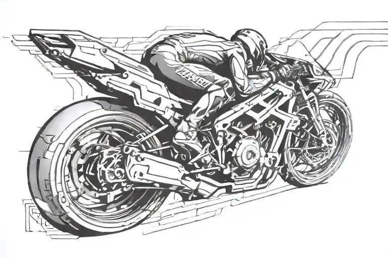 A Sleek Black And Grey Tattoo Of A Circuit Track With A Hidden Image Of A Rider In The Design