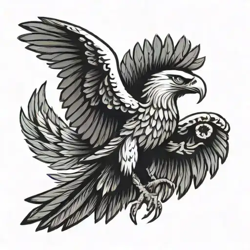 Mexican Eagle With Quetzal With Open Wings