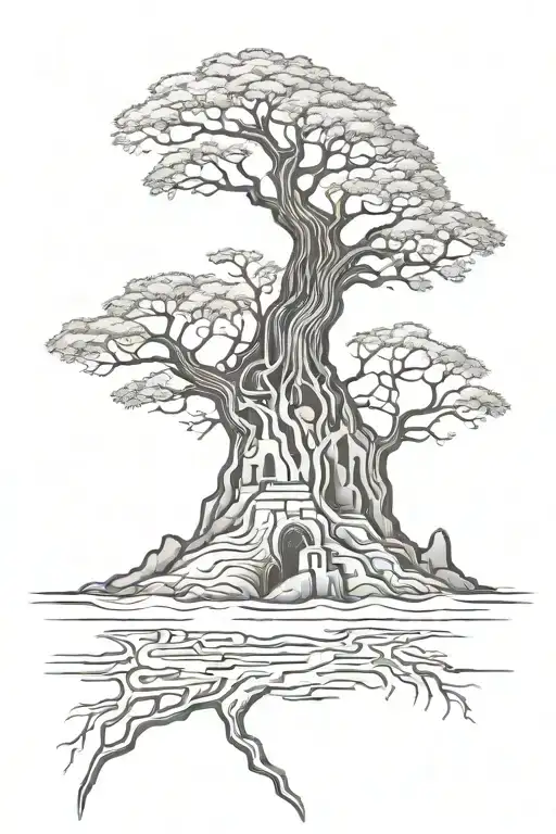 Tree With Roots And Sandcastle