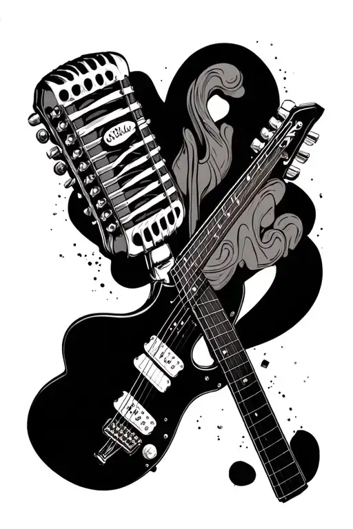 Vintage Mic And Stratocaster Guitar Intertwined