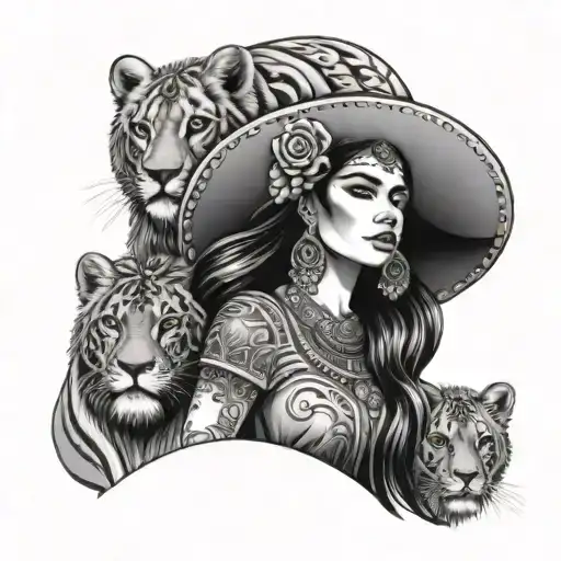 Mexican Goddess With Lions