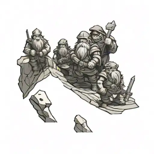 A Group Of Dwarves Exploring A Cave In Deep Rock Galactic In A Black-grey Style