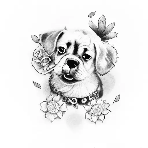 Dog With Flowers Around