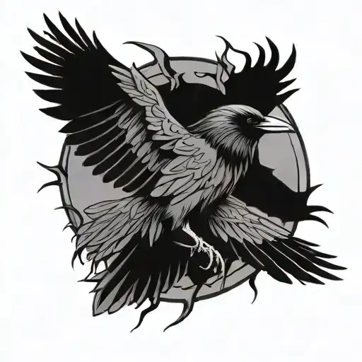 Raven With Wings Spread In A Circle Of Thorns Wrapped