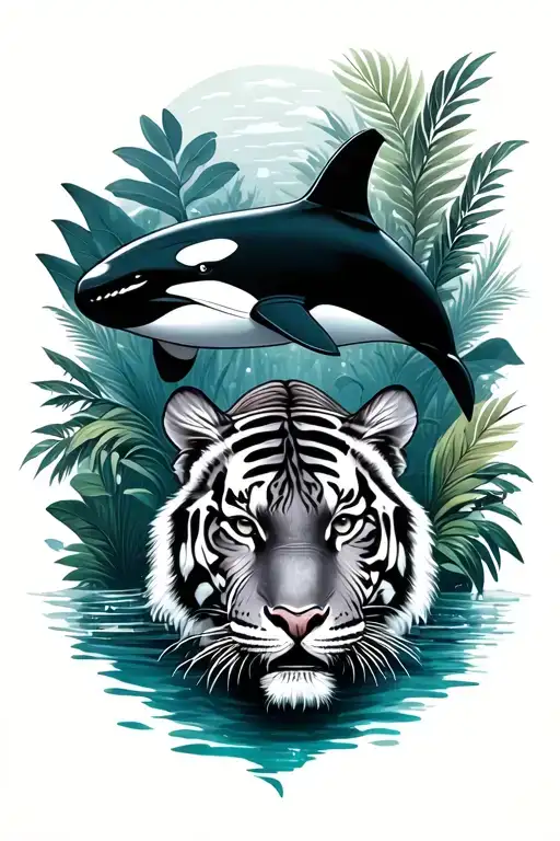 Tiger In Jungle And Orca In Ocean
