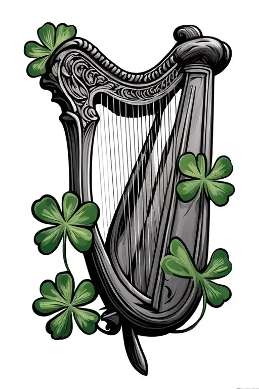Irish Harp With An Irish Shamrock Intertwined Within