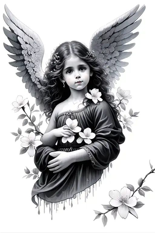 Angel Child And Cherry Blossom