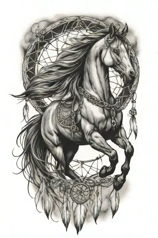 Horse And Dream Catcher Entangled In A Beautiful